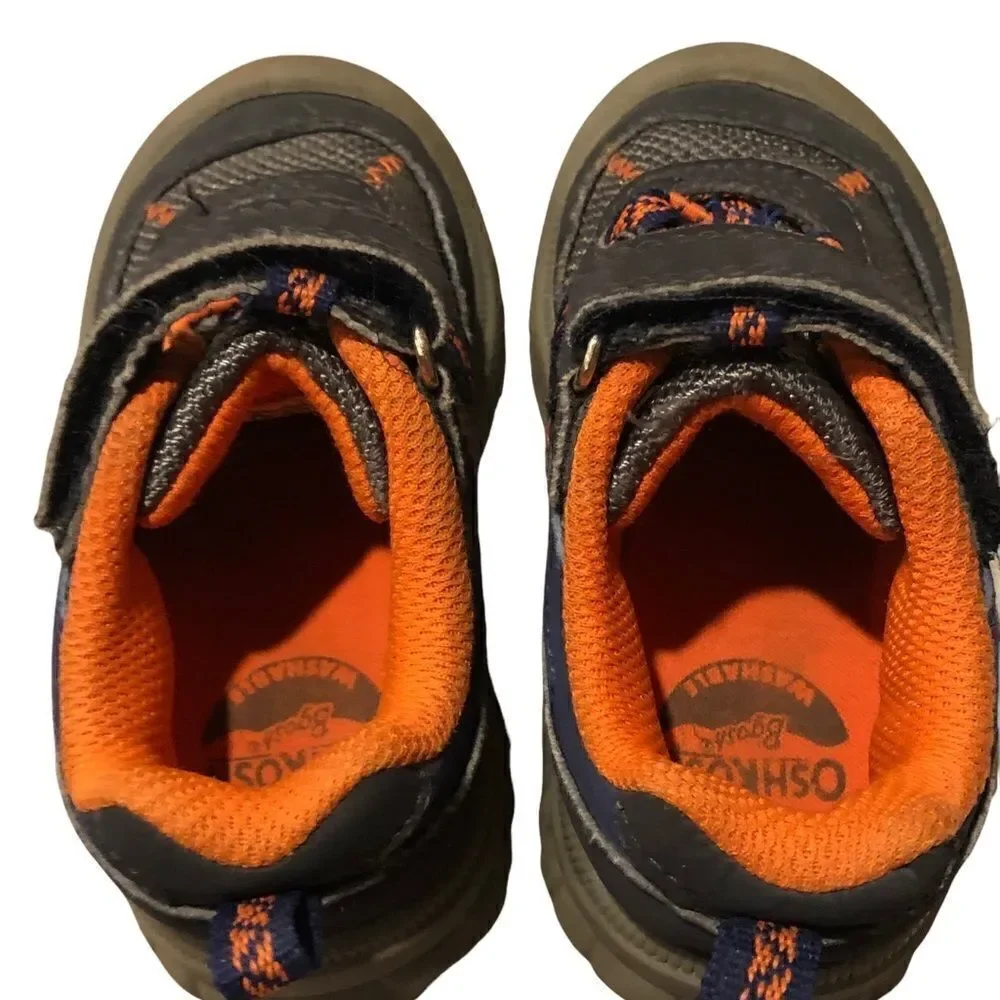 OshKosh B'Gosh blue, grey &orange sneakers‎ w hook & loop closure unisex size 6